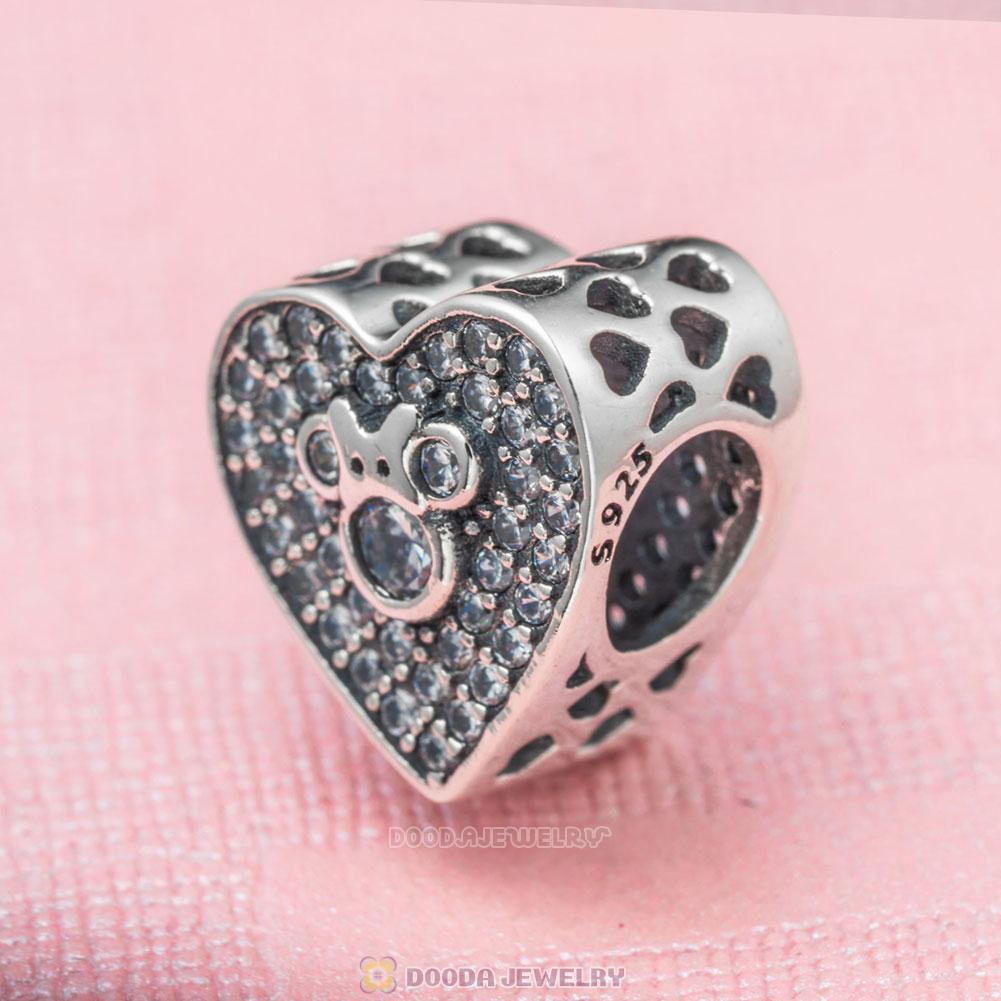 Love Mickey and Minnie Charm Bead in Sterling Silver with Zircon