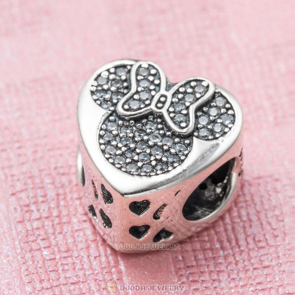 Mickey and Minnie Heart Charm Bead with Pave Clear CZ