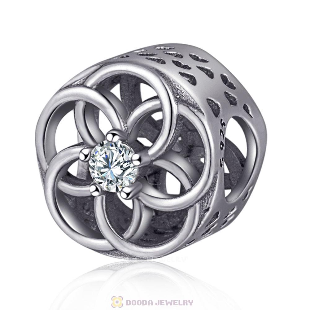 Openwork Flower Charm in Sterling Silver with Clear CZ