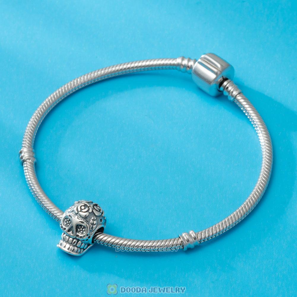 Day of the dead Sugar Skull Charm Antique 925 Silver