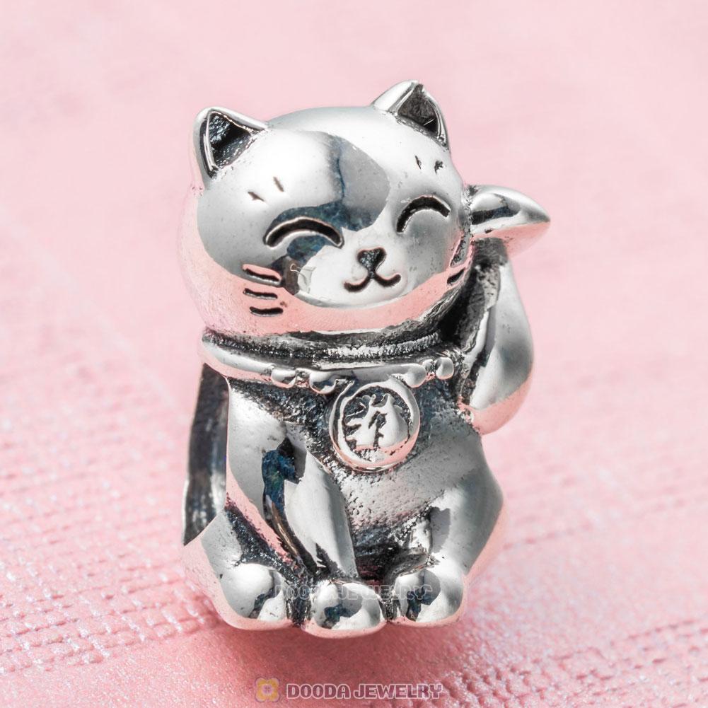 Lucky Cat Charm in 925 Sterling Silver with Screw