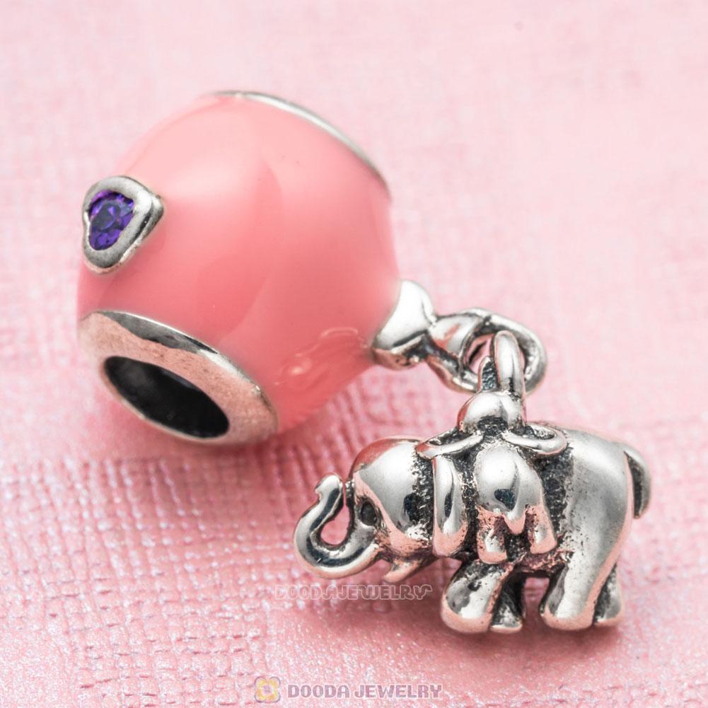 Elephant and Pink Ballon Charm in 925 Sterling Silver