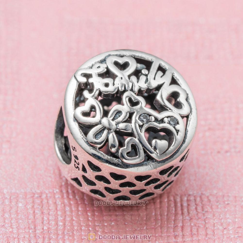 Family Tribute Charm in 925 Sterling Silver with White Zircon