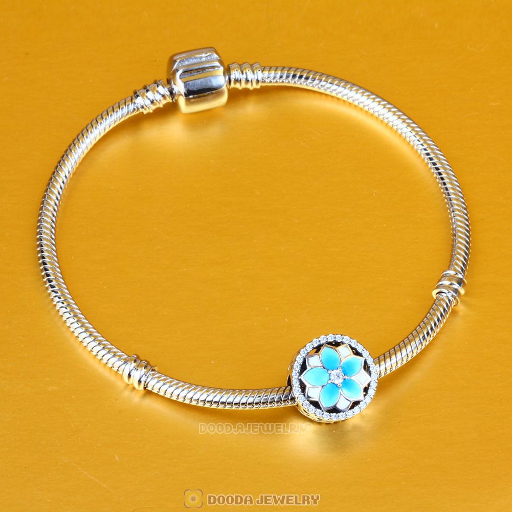 Magnolia flower Charm with Light Blue Gradient