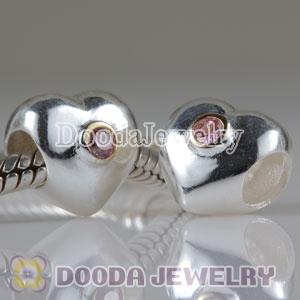 European Style Silver Heart Beads Gold Plated Circle with Pink Stone