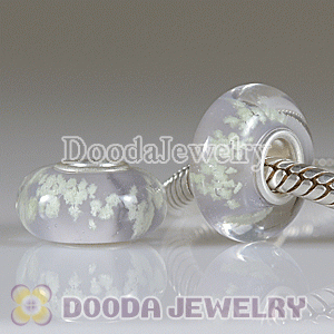 Environmental Xmas European Snowflake Fluorescent Glass Charm Beads with 925 silver single core
