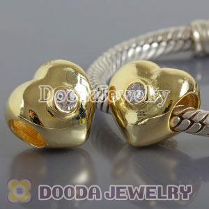 Gold Plated Sterling Silver Heart Beads with Clear Stone