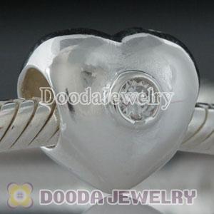 Solid Sterling Silver European Style Love Beads with Clear Stone