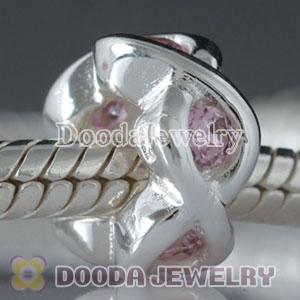 925 Sterling Silver European Style Beads with Pink Stone