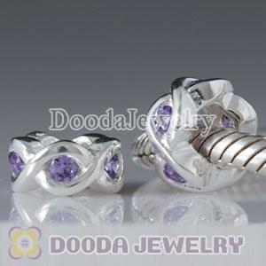 925 Sterling Silver European Style Beads with Purple Stone
