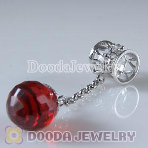 925 Sterling Silver European Pendant Dangle Red CZ Stone