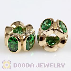 Gold Plated Sterling Silver European Style Beads with Green Stone