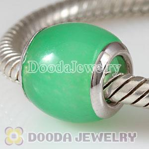Green jade stone beads with 925 silver core for European Bead Bracelets