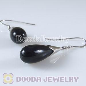 925 Sterling Silver European Style Earring Dangle Black Carnelian Stone