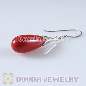 925 Sterling Silver Charm Earring Dangle Red Jade Stone