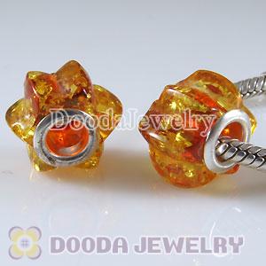 Wholesale Amber Charm Glass Beads Silver Plated Alloy Core