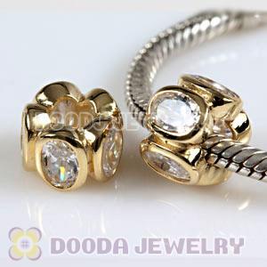 Gold Plated European 925 Silver Beads with Clear Stone