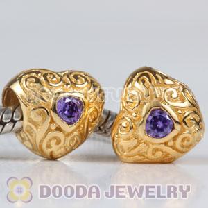 Gold Plated Sterling Silver Love Beads with Purple Stone