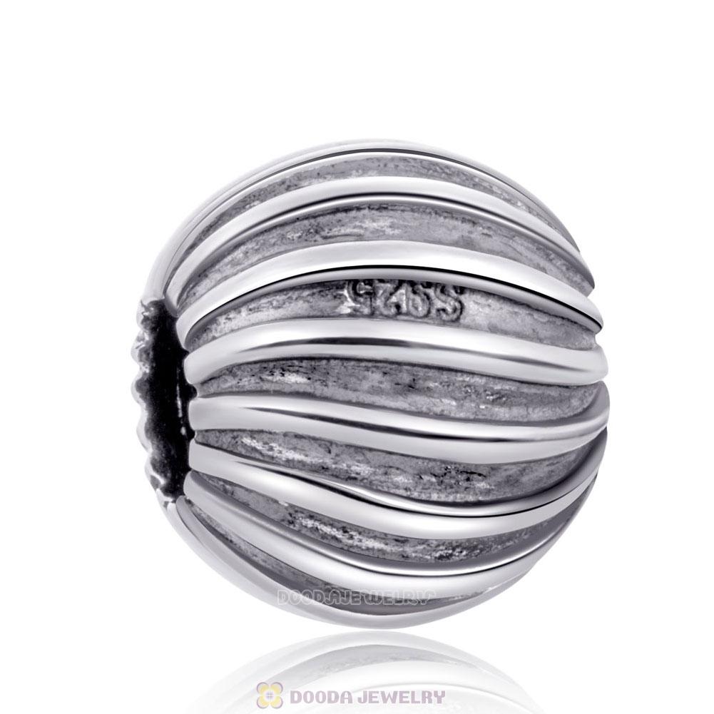 European Sterling Silver Striped Ball Shape Beads