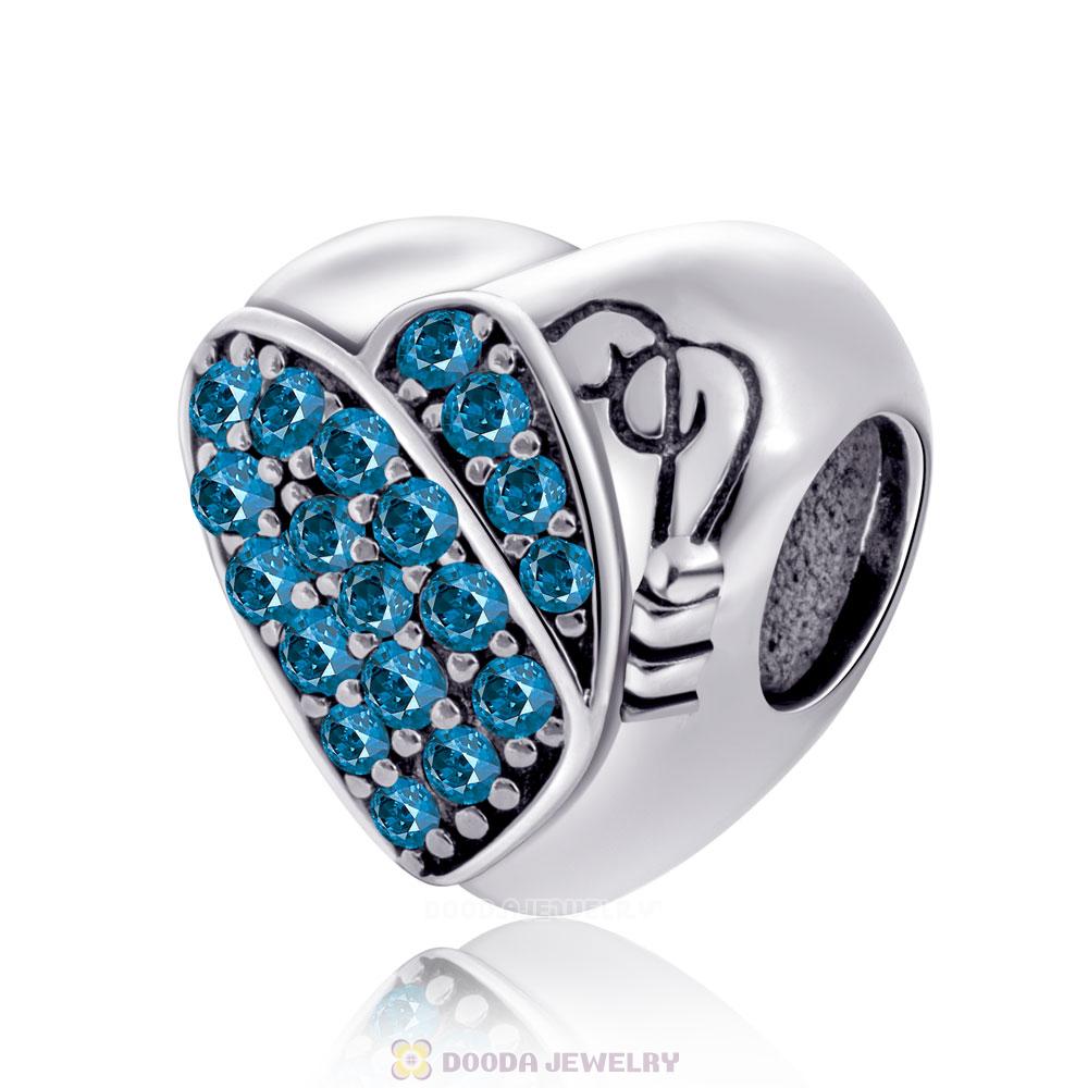 You are Beautiful Heart Charm Bead with Blue CZ