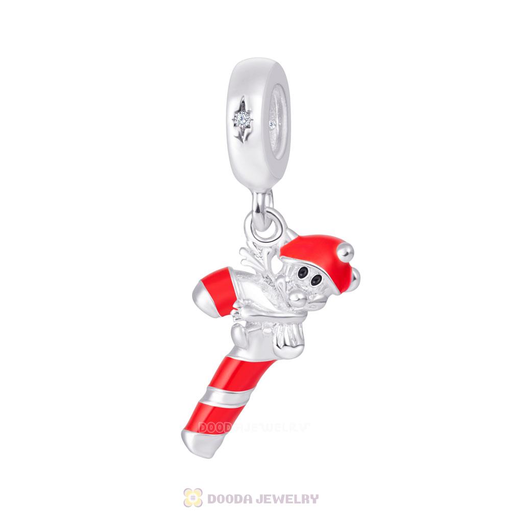 Santa Mickey Candy Cane Pendant Charm