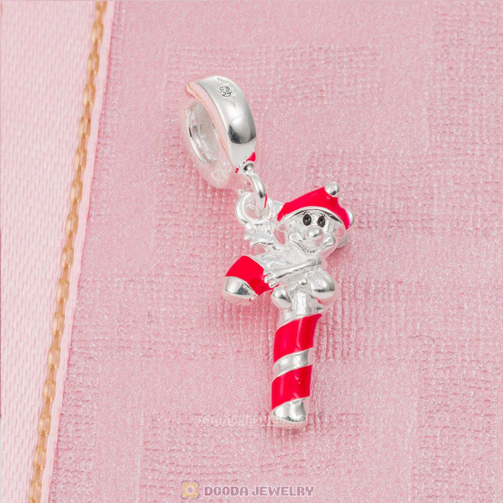 Santa Mickey Candy Cane Pendant Charm