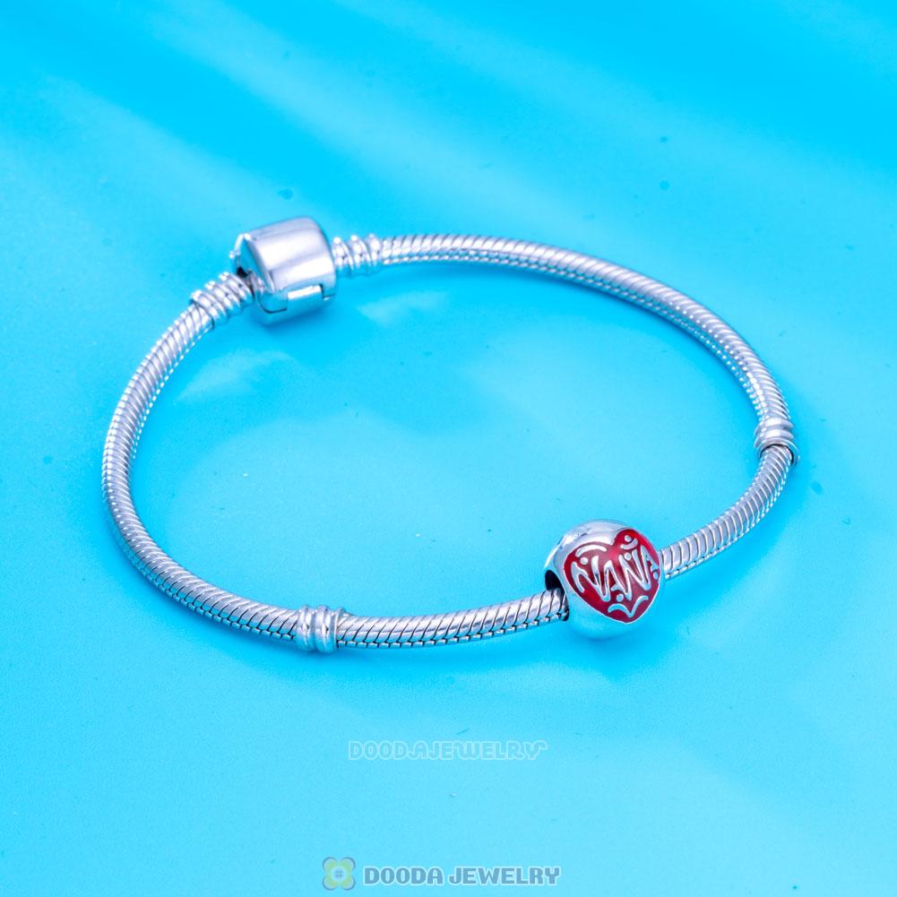 European Nana Charm Round Beads with Red Enamel