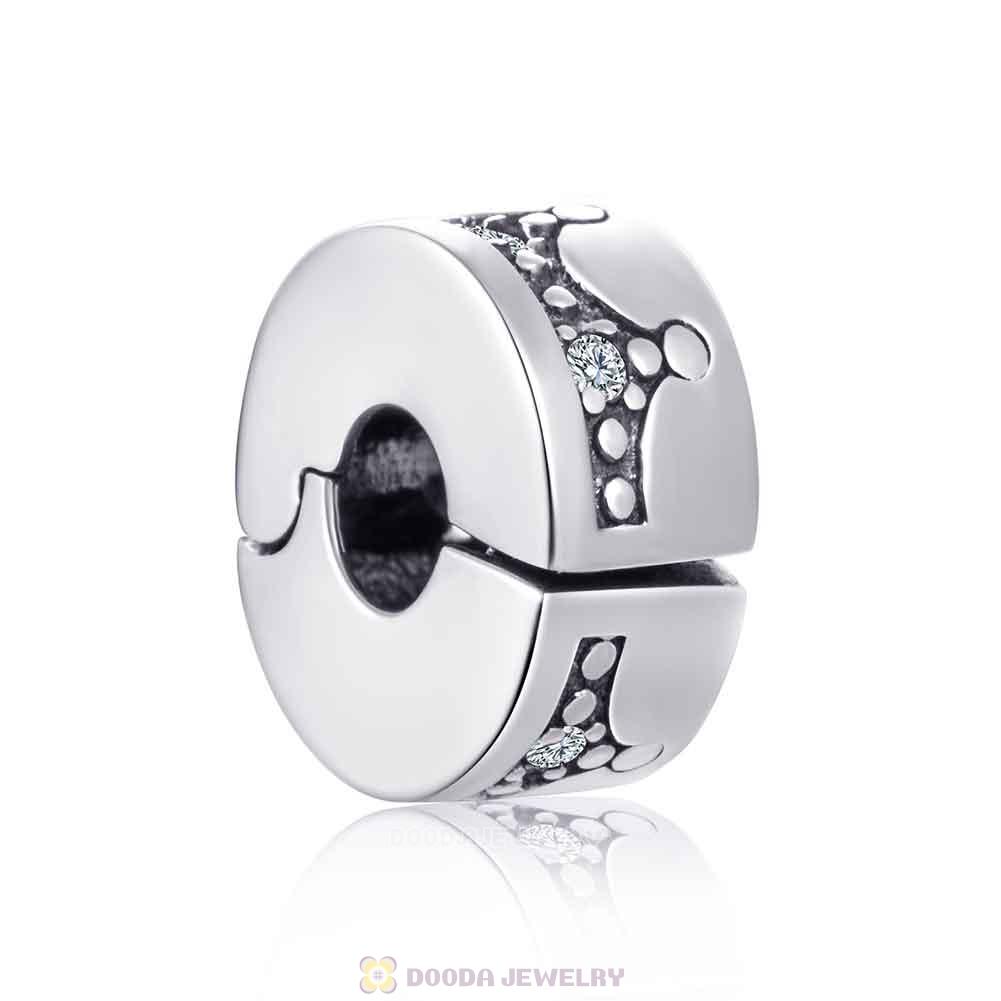 Dazzling Crown Clip Lock Charm in Sterling Silver