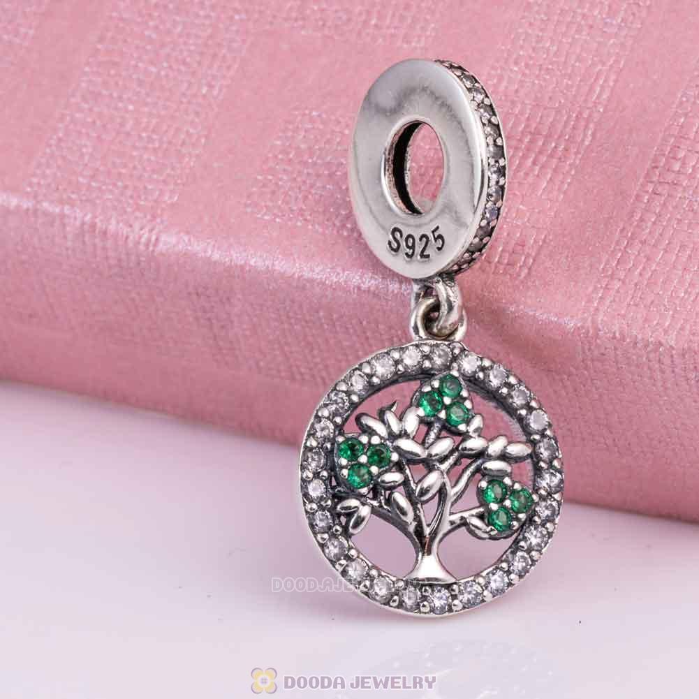 Silver Green Cubic Zirconia Family Tree Charm
