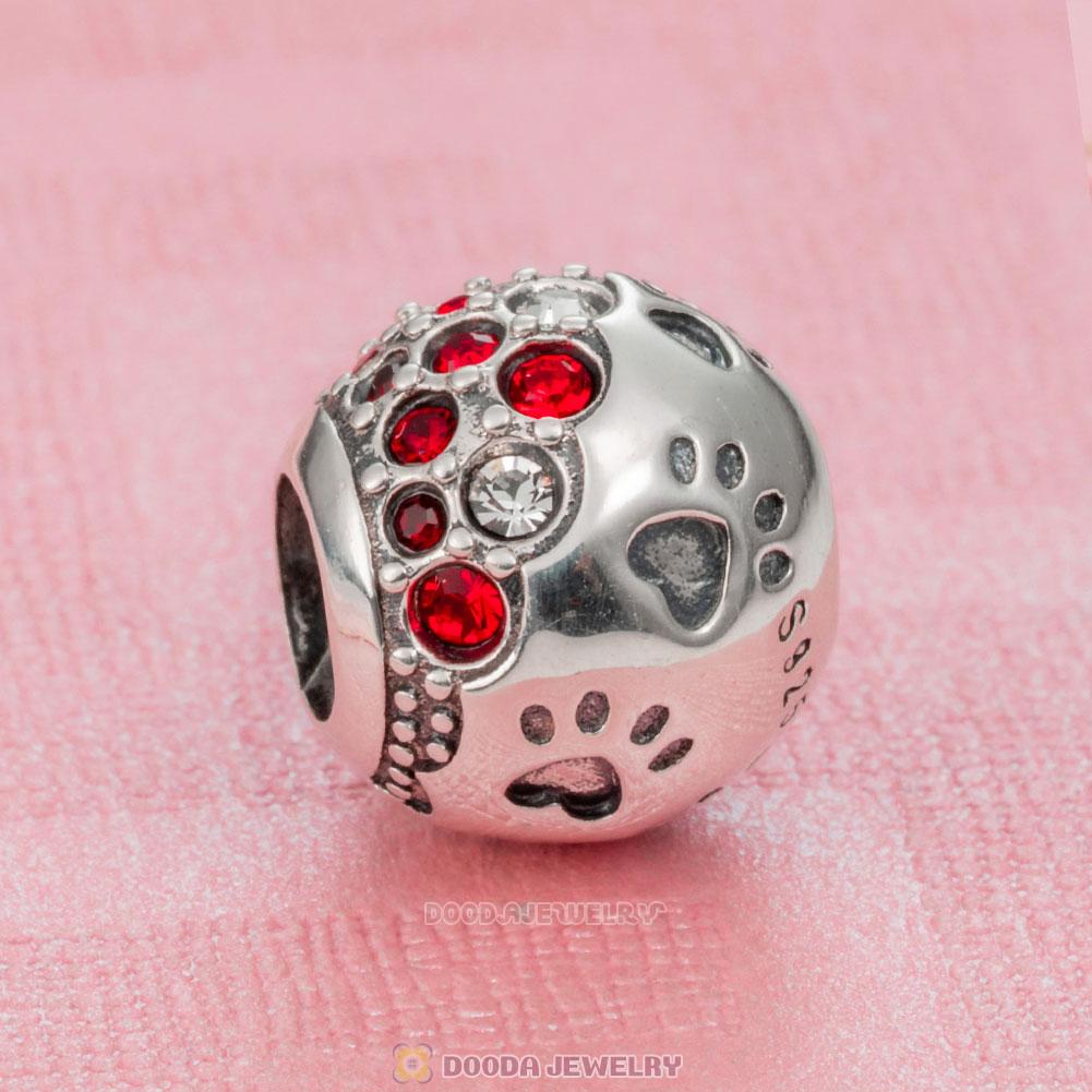Dog Paw Print Charm 925 Sterling Silver with Austrian Crystal