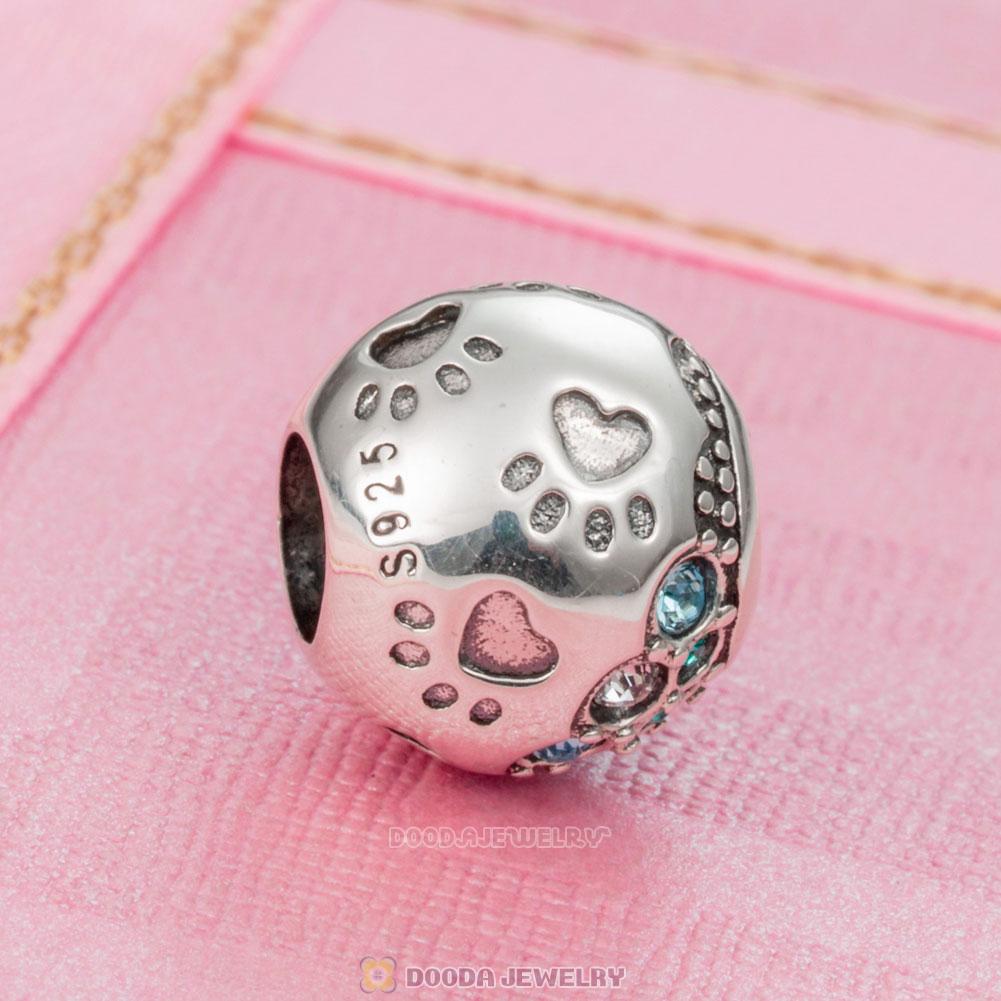 Dog Paw Print Charm 925 Sterling Silver with Austrian Crystal