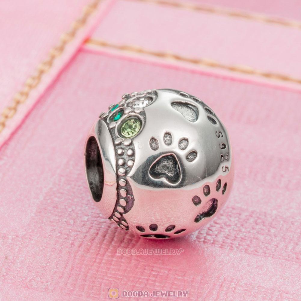 Dog Paw Print Charm 925 Sterling Silver with Austrian Crystal