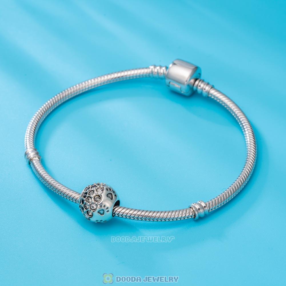 Dog Paw Print Charm 925 Sterling Silver with Austrian Crystal