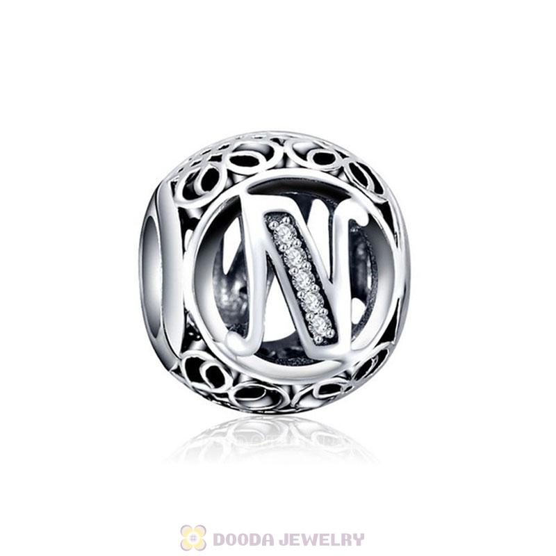 Vintage Letter N Charm 925 Sterling Silver Cubic Zirconia