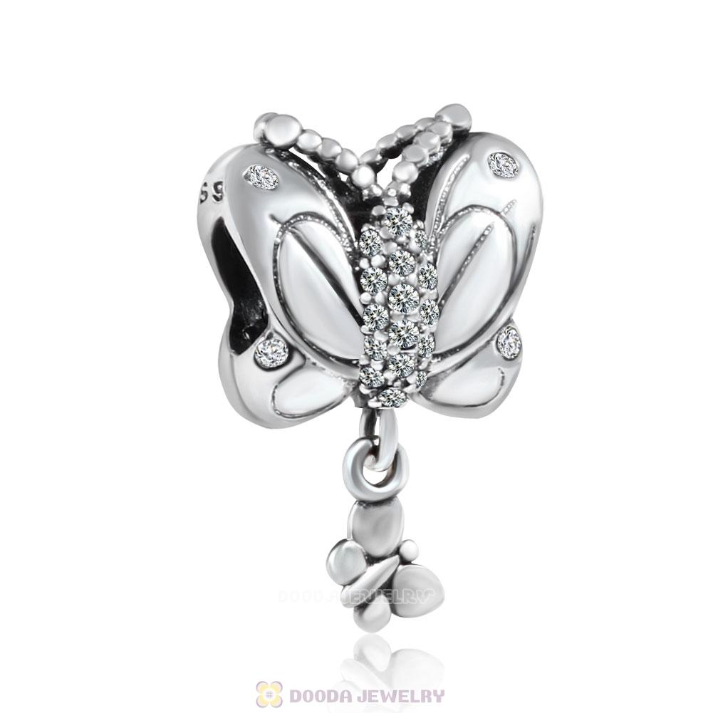 Mother Baby Butterfly Charm Clear CZ