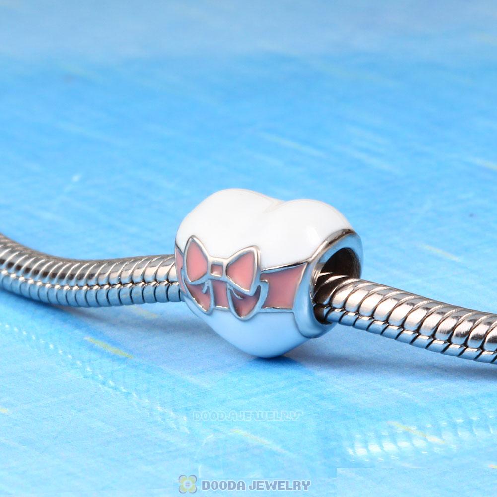Pink Bow Heart Enamel Charm