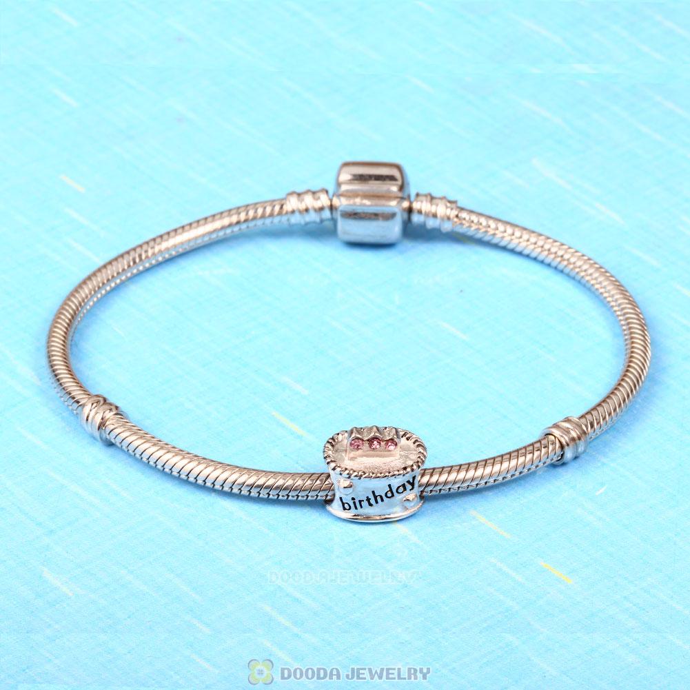 Birthday Cake Charm with Pink Austrian Crystal