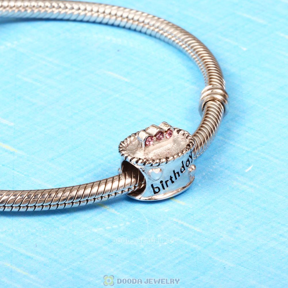 Birthday Cake Charm with Pink Austrian Crystal