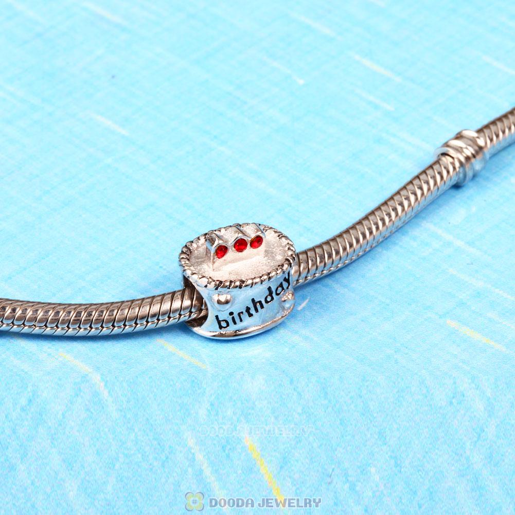 Birthday Cake Charm with Red Austrian Crystal