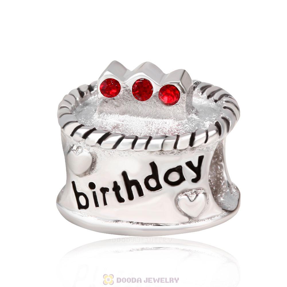 Birthday Cake Charm with Red Austrian Crystal