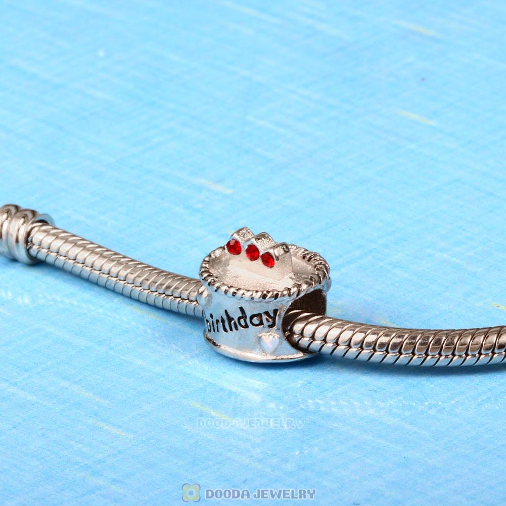 Birthday Cake Charm with Red Austrian Crystal