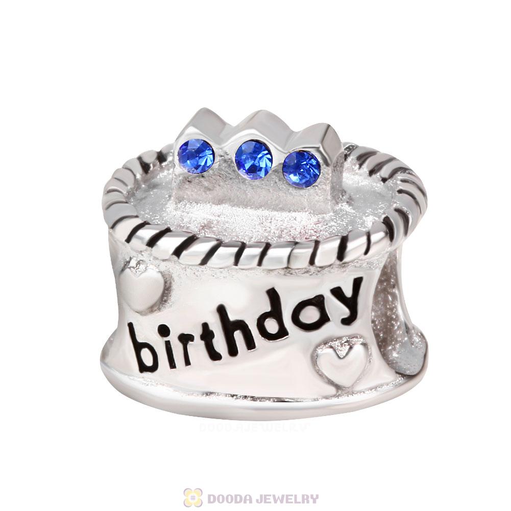 Birthday Cake Charm with Sapphire Austrian Crystal