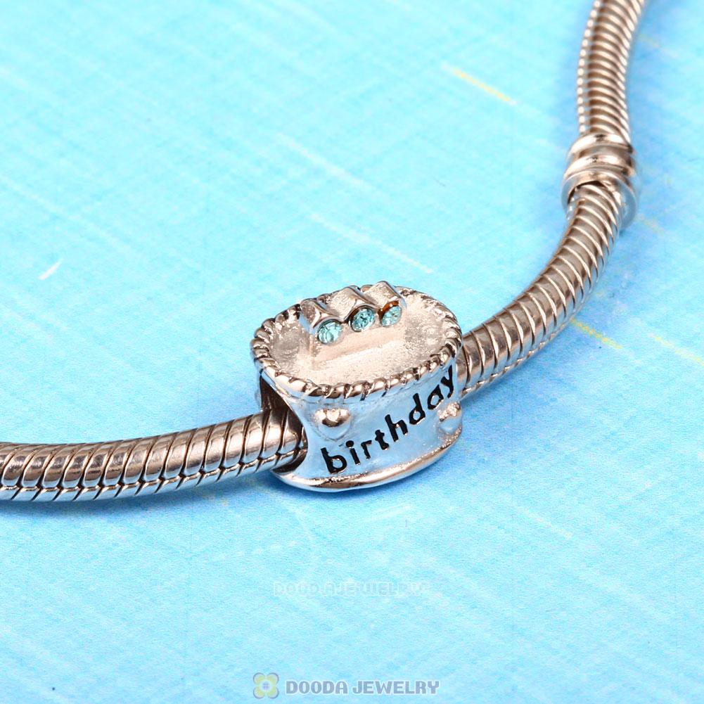 Birthday Cake Charm with Aquamarine Austrian Crystal