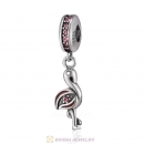 Sterling Silver Dangle Flamingo with Light Rose Austrian Crystal Charm