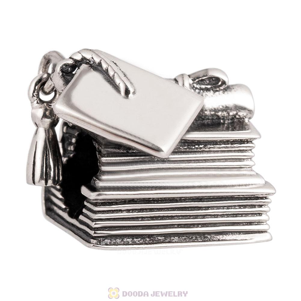 Sterling Silver Cap Book and Scroll Graduation Charm Jewelry