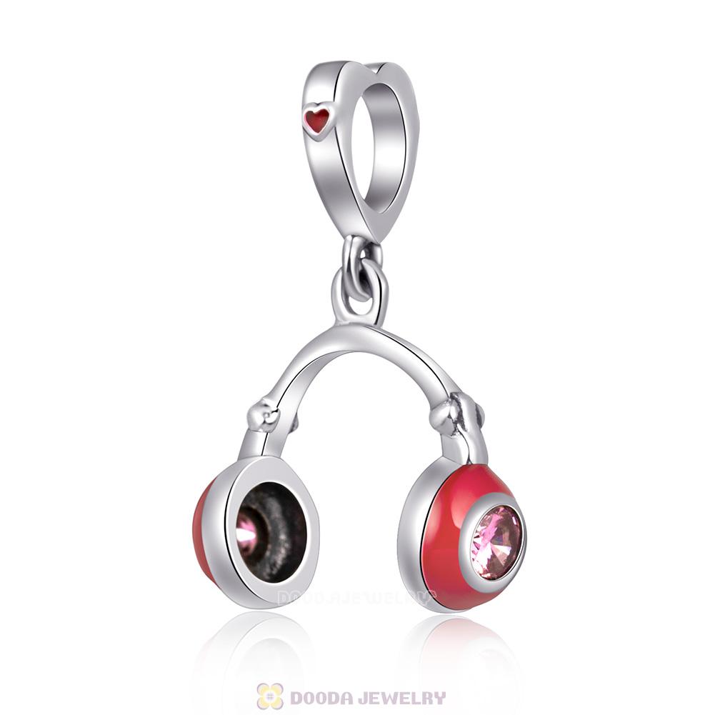 Red Headphones Pendant Charm 925 Sterling Silver