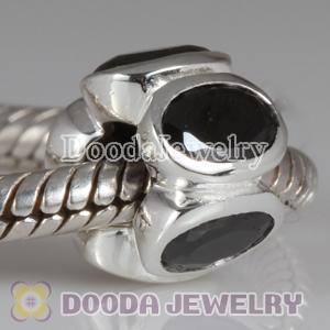 925 Sterling Silver European Style Beads with Black CZ Stone