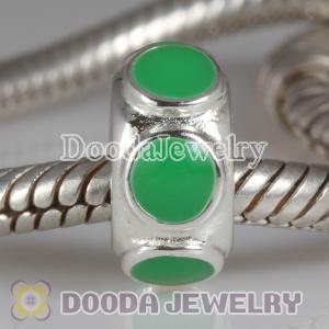 925 Sterling Silver Enamel Green StorycharmWheels Style Charm Beads