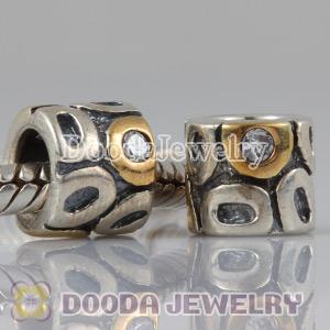 European Style Silver Beads Gold Plated Dot with Stone