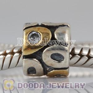 European Style Silver Beads Gold Plated Dot with Stone